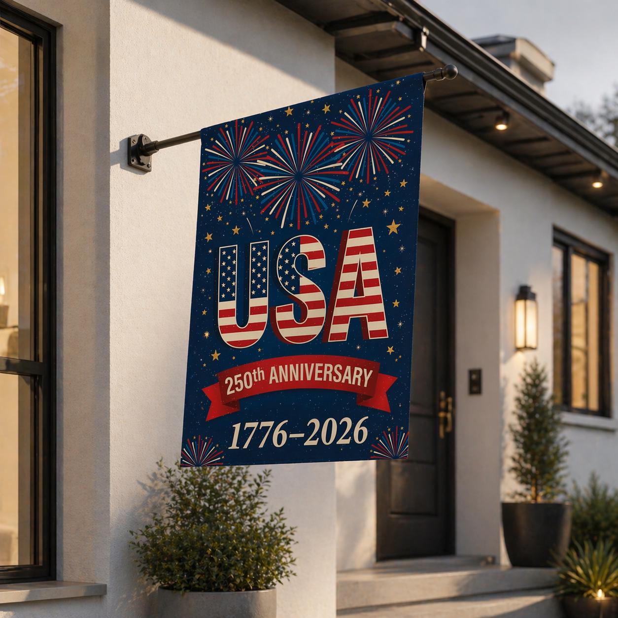 USA 250th Anniversary Firework Flag, 250 America 250th Celebration House Flag, Festive 1776-2026 Garden Flag, US 250th Birthday Party Decor