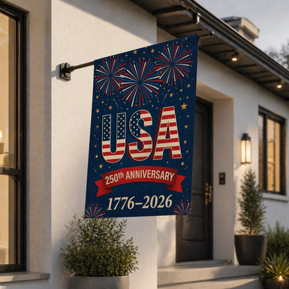 USA 250th Anniversary Firework Flag, 250 America 250th Celebration House Flag, Festive 1776-2026 Garden Flag, US 250th Birthday Party Decor