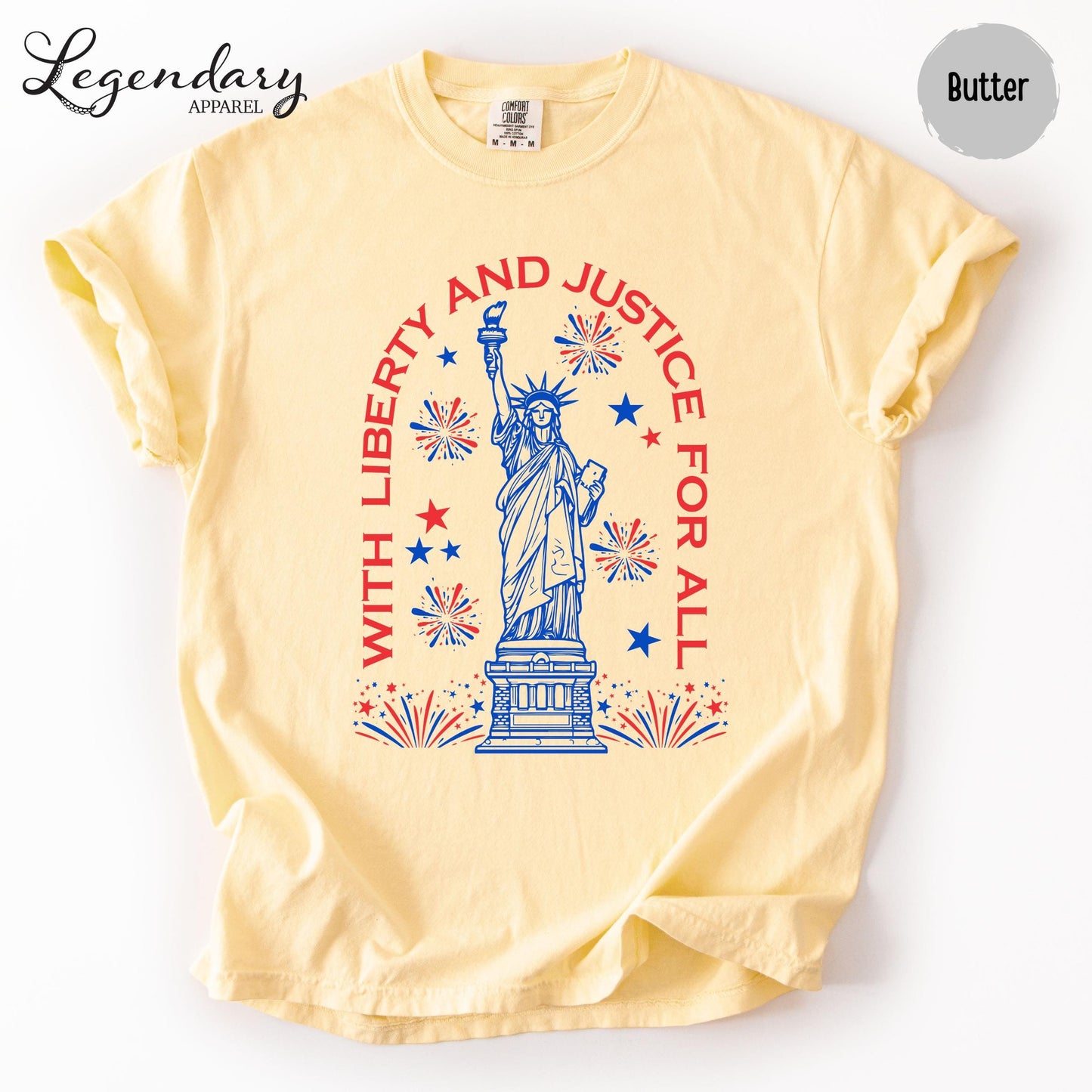 Statue of Liberty TShirt Patriotic Freedom Comfort Colors Tee 4th of July Pledge of Allegiance Liberty and Justice For All Shirt