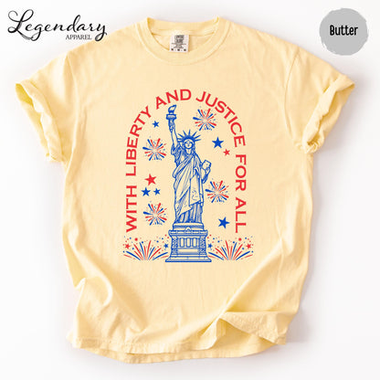 Statue of Liberty TShirt Patriotic Freedom Comfort Colors Tee 4th of July Pledge of Allegiance Liberty and Justice For All Shirt