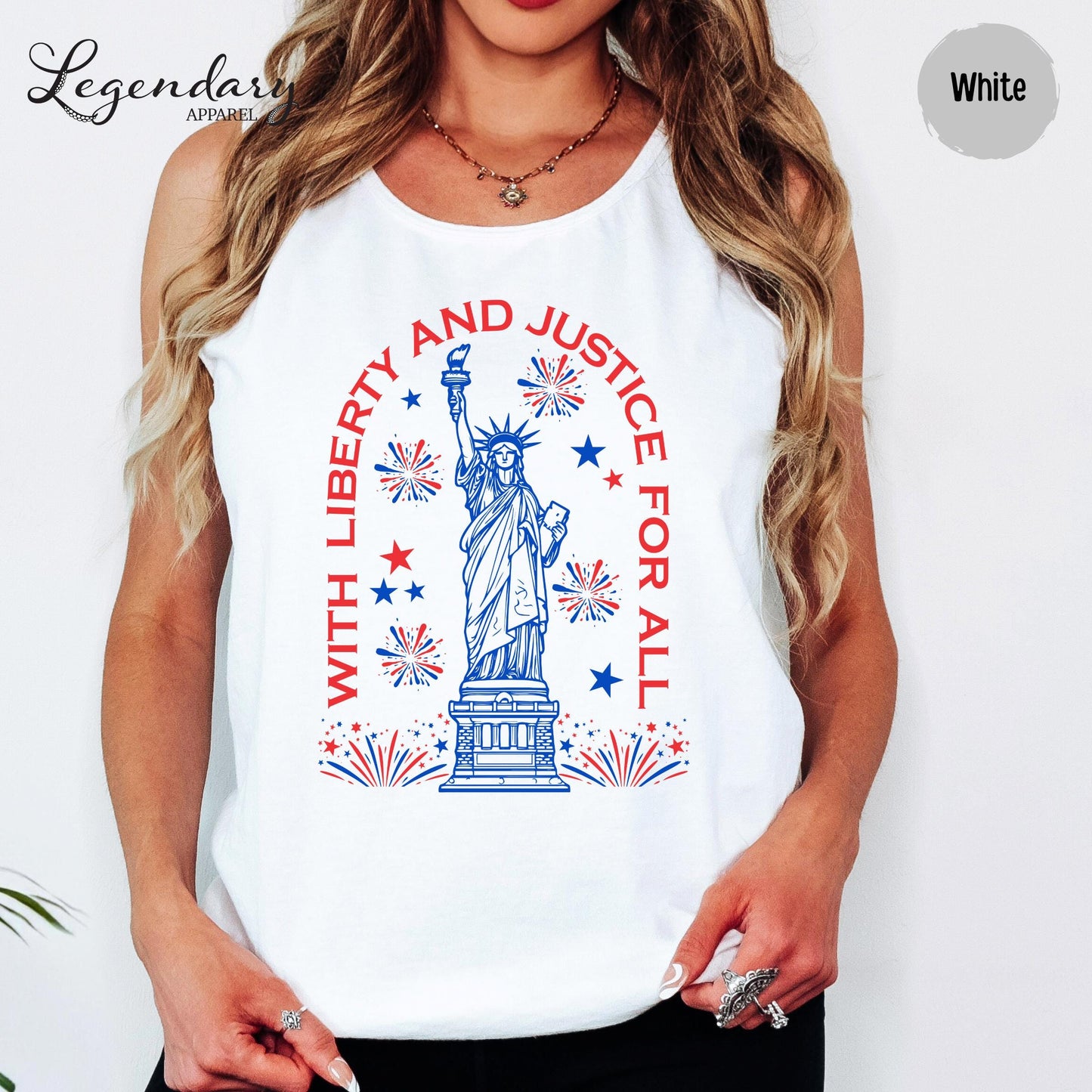 Statue of Liberty TShirt Patriotic Freedom Comfort Colors Tee 4th of July Pledge of Allegiance Liberty and Justice For All Shirt