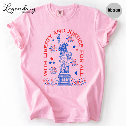 Statue of Liberty TShirt Patriotic Freedom Comfort Colors Tee 4th of July Pledge of Allegiance Liberty and Justice For All Shirt