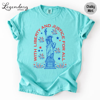 Statue of Liberty TShirt Patriotic Freedom Comfort Colors Tee 4th of July Pledge of Allegiance Liberty and Justice For All Shirt