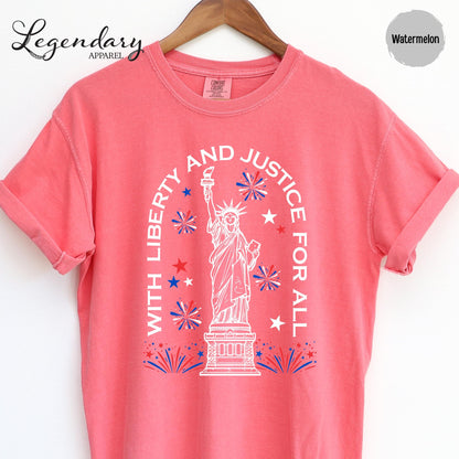 Statue of Liberty TShirt Patriotic Freedom Comfort Colors Tee 4th of July Pledge of Allegiance Liberty and Justice For All Shirt