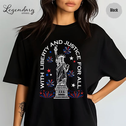 Statue of Liberty TShirt Patriotic Freedom Comfort Colors Tee 4th of July Pledge of Allegiance Liberty and Justice For All Shirt