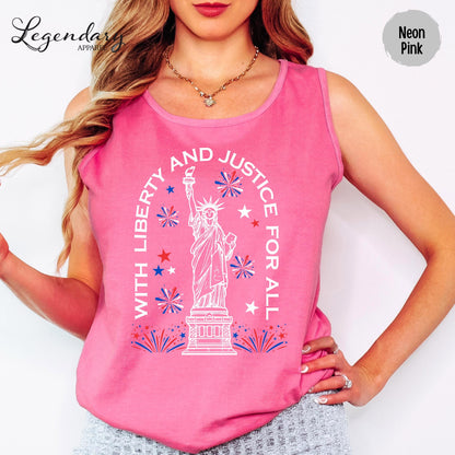 Statue of Liberty TShirt Patriotic Freedom Comfort Colors Tee 4th of July Pledge of Allegiance Liberty and Justice For All Shirt