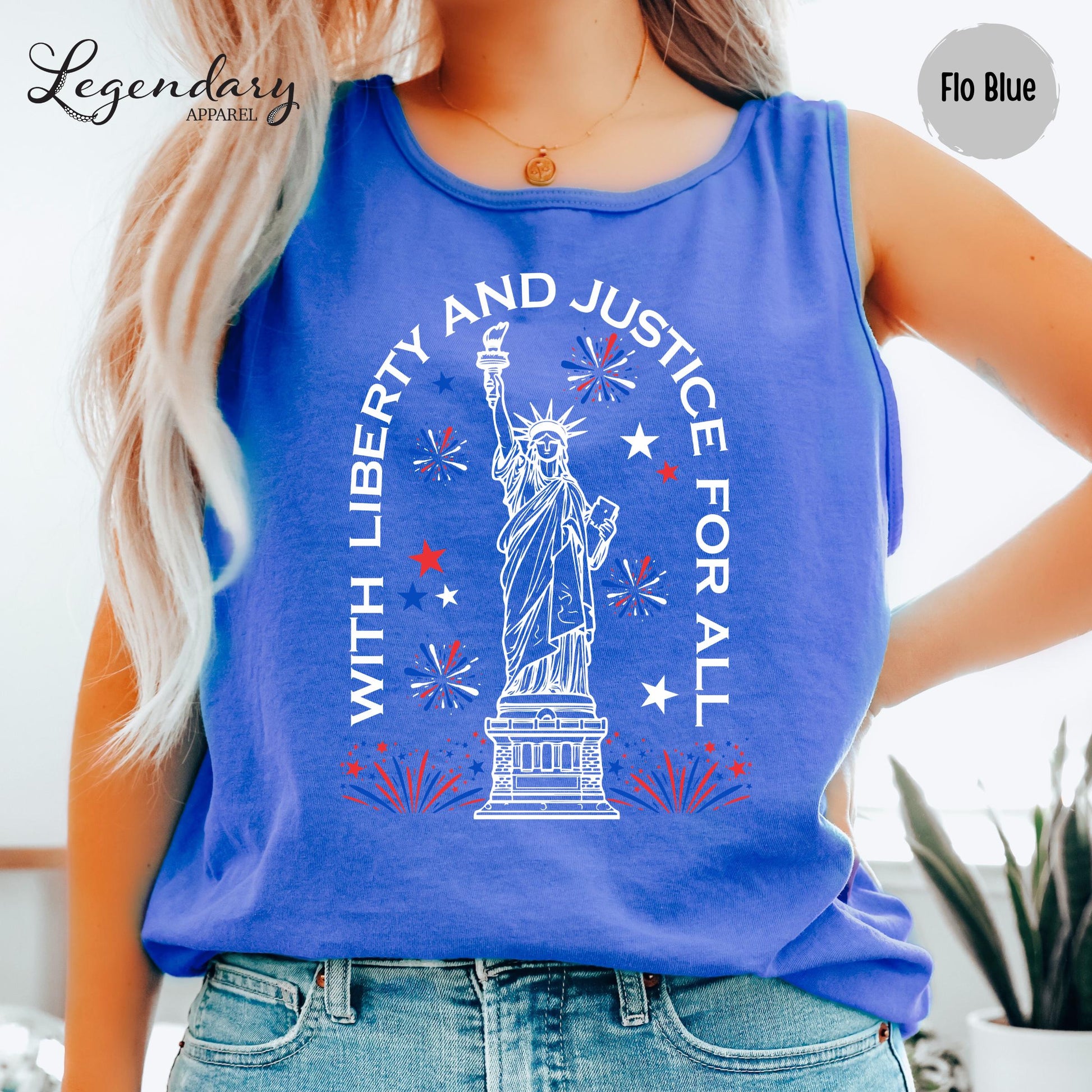 Statue of Liberty TShirt Patriotic Freedom Comfort Colors Tee 4th of July Pledge of Allegiance Liberty and Justice For All Shirt