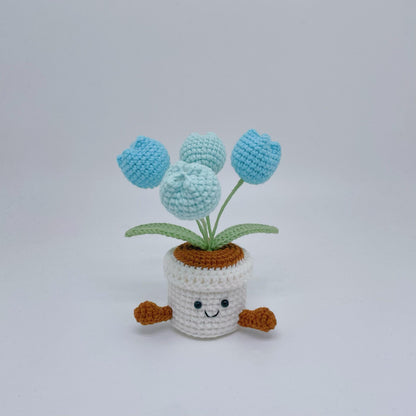 Crochet Tulip Flowers in Pot,Knit Rose,Plant Pot Gifts for Birthday,Anniversary,Congratulations Gifts,Office Desktop,Room Decoration