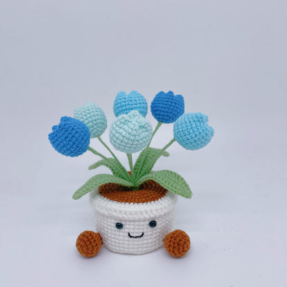 Crochet Tulip Flowers in Pot,Knit Rose,Plant Pot Gifts for Birthday,Anniversary,Congratulations Gifts,Office Desktop,Room Decoration