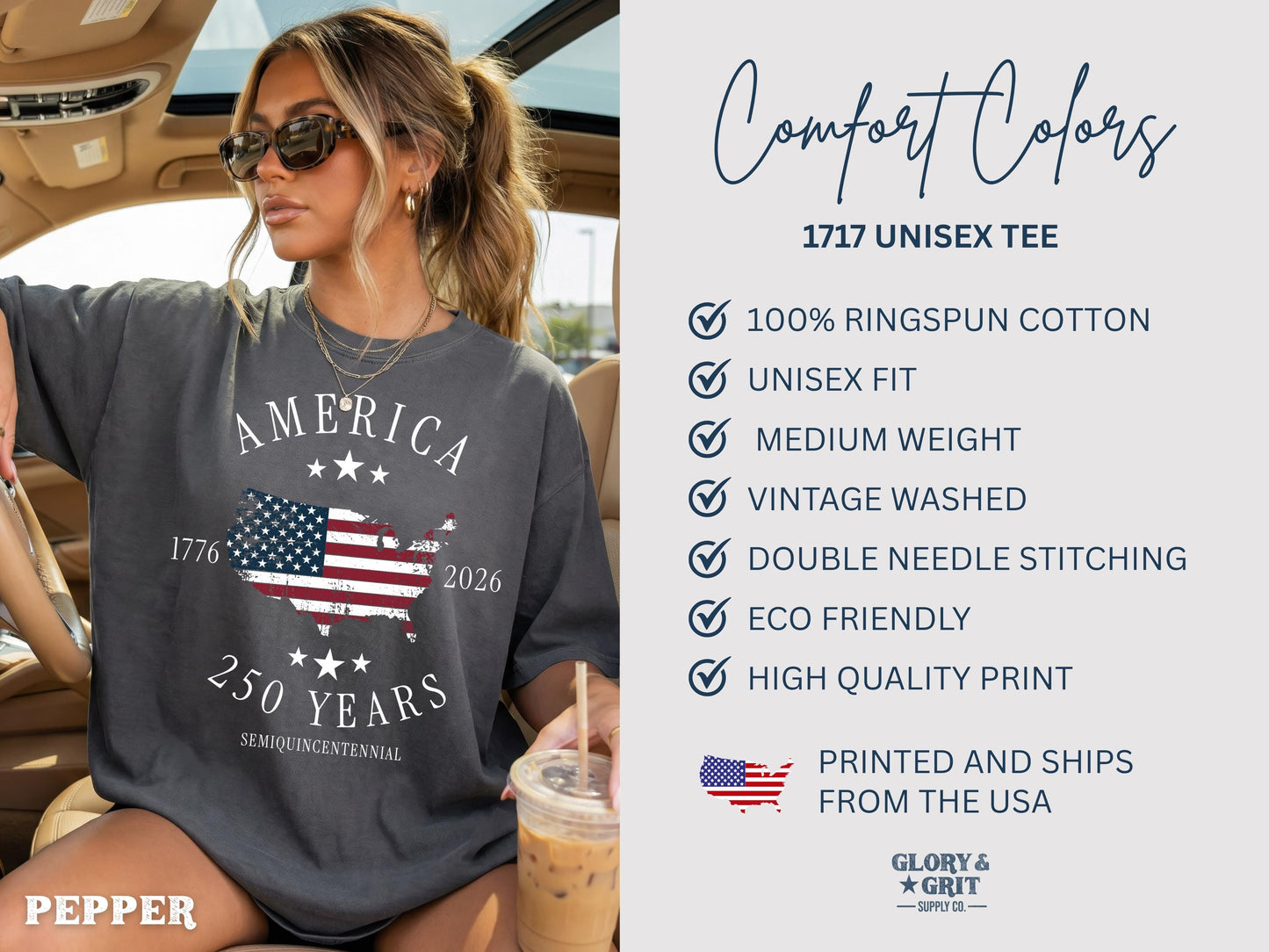 America 250th Anniversary Shirt, Patriotic Comfort Colors Tee, Semiquincentennial 1776–2026, Fourth of July Apparel
