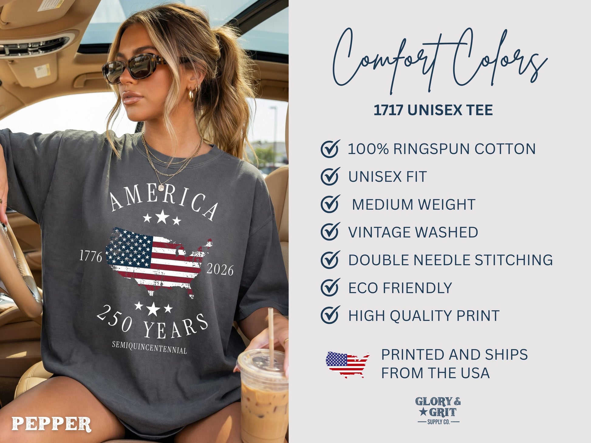 America 250th Anniversary Shirt, Patriotic Comfort Colors Tee, Semiquincentennial 1776–2026, Fourth of July Apparel