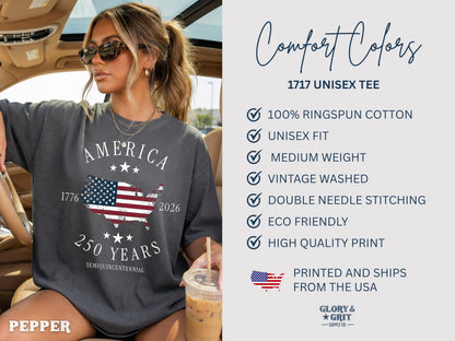 America 250th Anniversary Shirt, Patriotic Comfort Colors Tee, Semiquincentennial 1776–2026, Fourth of July Apparel