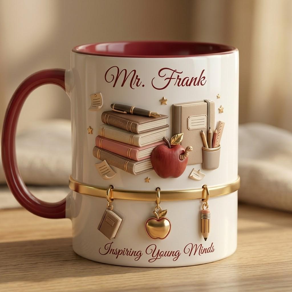 Personalized Teacher Mug, Custom Classroom Coffee Gift, Inspiring Young Minds Desk Cup