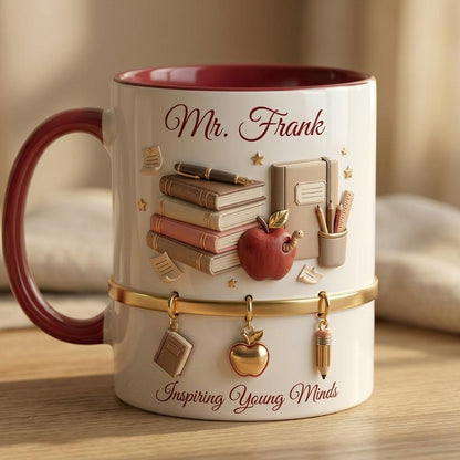 Personalized Teacher Mug, Custom Classroom Coffee Gift, Inspiring Young Minds Desk Cup