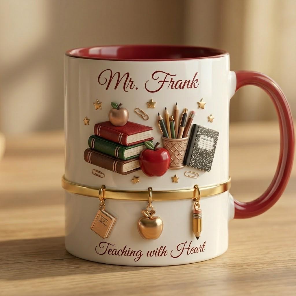 Personalized Teacher Mug, Custom Classroom Coffee Gift, Inspiring Young Minds Desk Cup