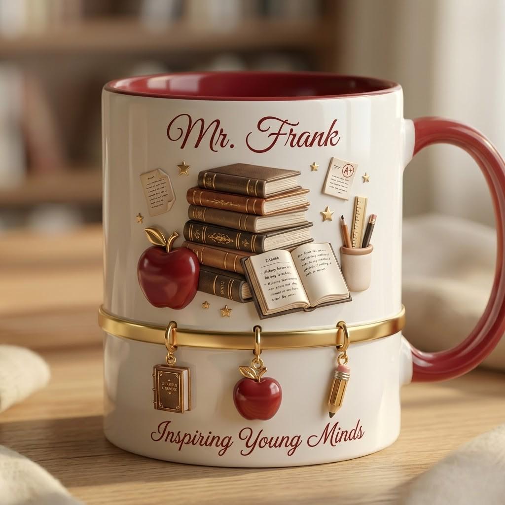 Personalized Teacher Mug, Custom Classroom Coffee Gift, Inspiring Young Minds Desk Cup