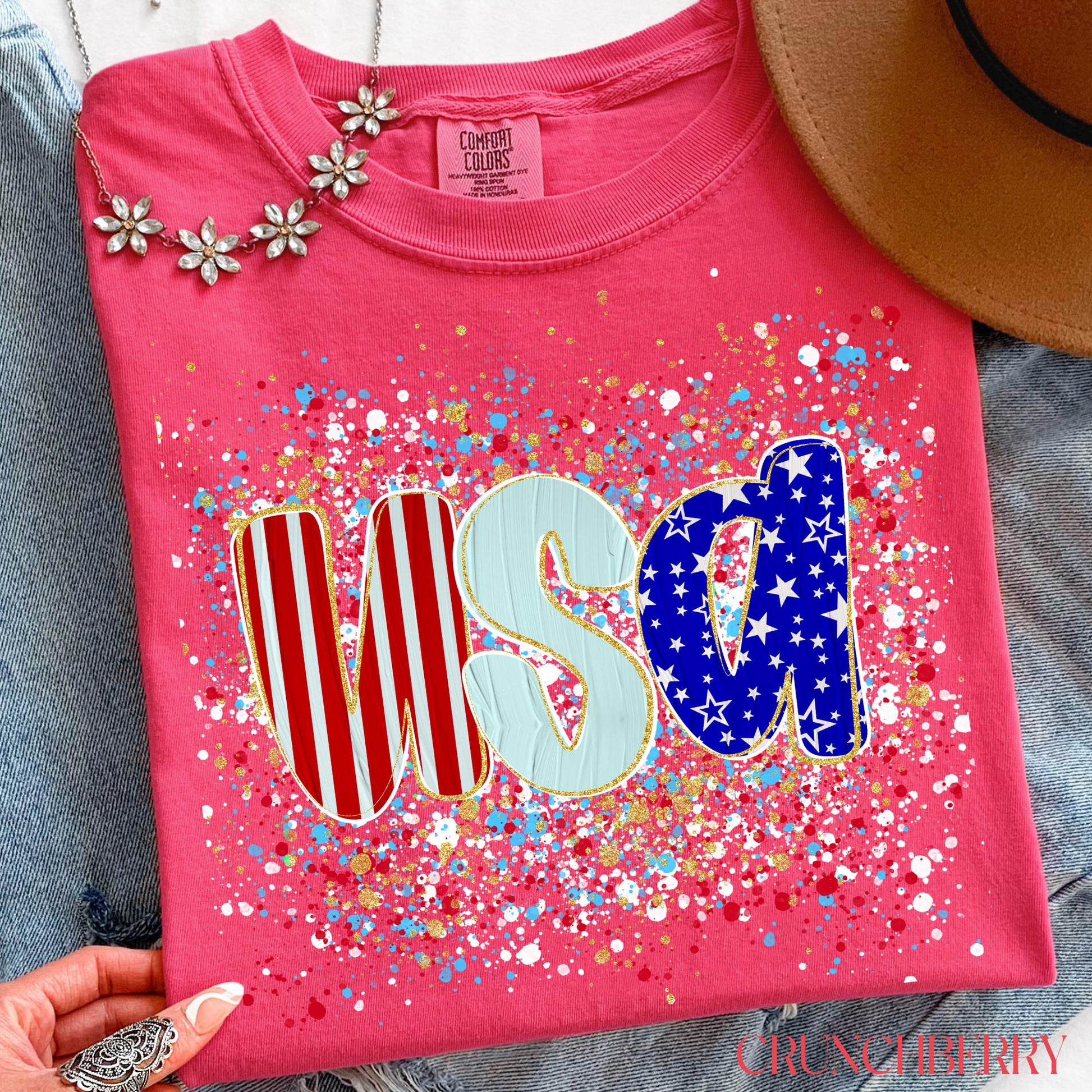 Comfort Colors USA Shirt, Patriotic Women T-shirt, 4th of July Patriotism Gift, Fourth of July Tee