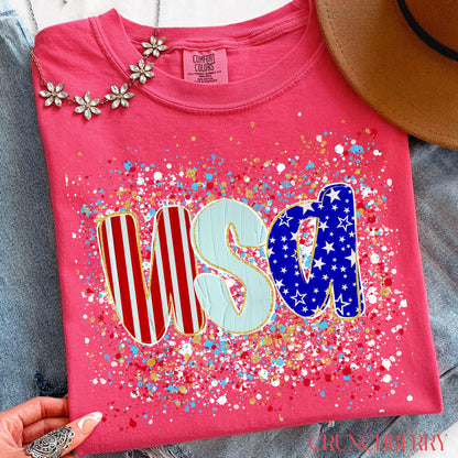 Comfort Colors USA Shirt, Patriotic Women T-shirt, 4th of July Patriotism Gift, Fourth of July Tee