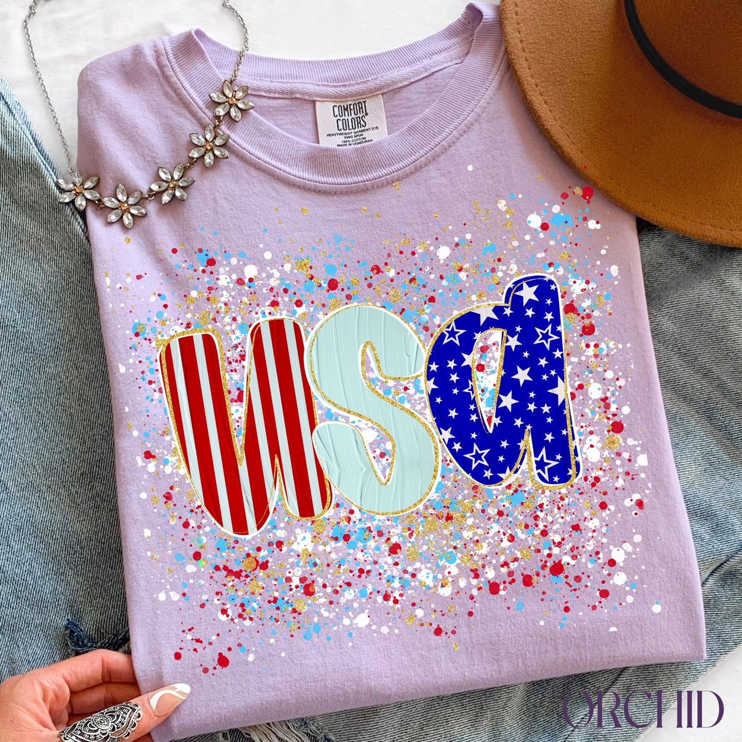 Comfort Colors USA Shirt, Patriotic Women T-shirt, 4th of July Patriotism Gift, Fourth of July Tee