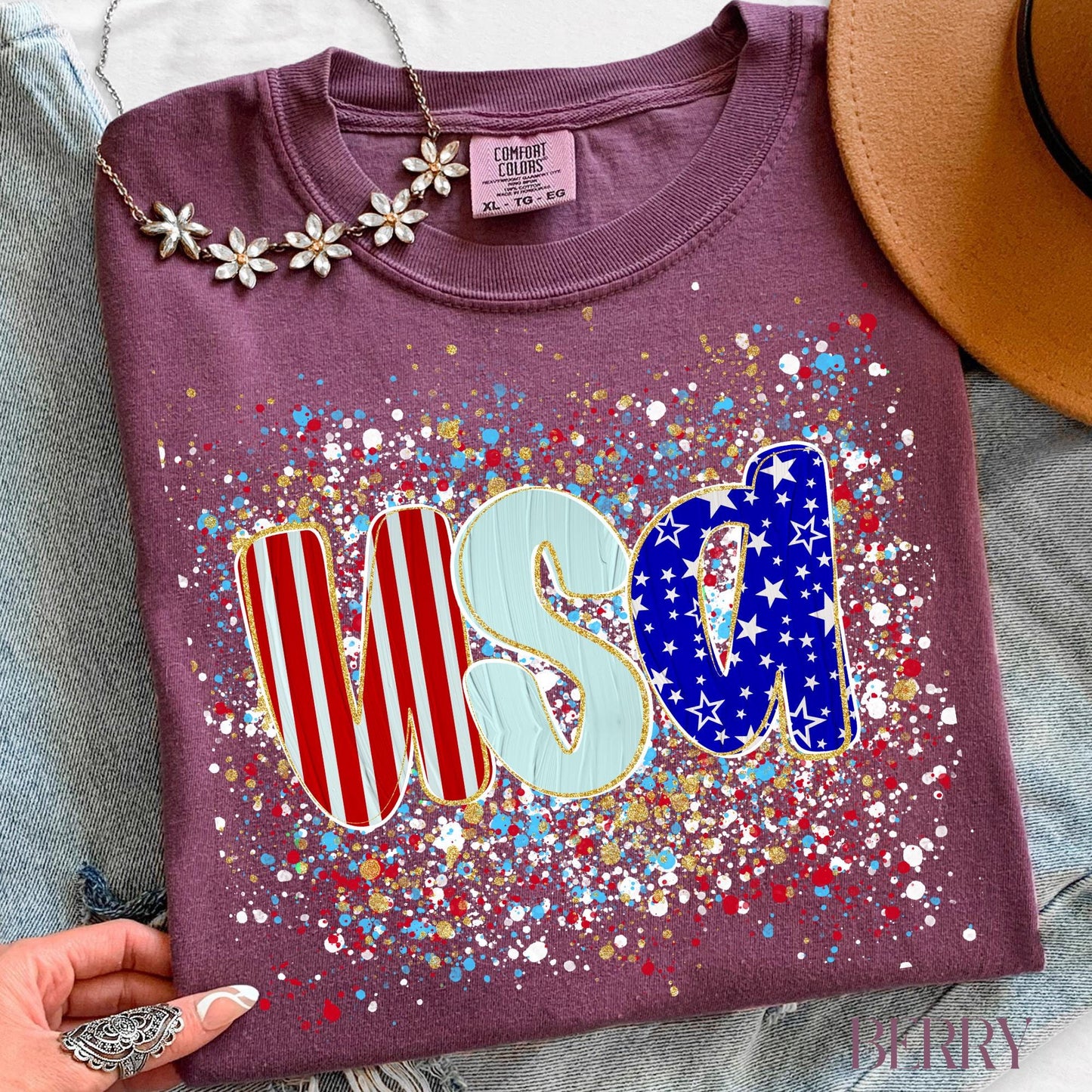 Comfort Colors USA Shirt, Patriotic Women T-shirt, 4th of July Patriotism Gift, Fourth of July Tee