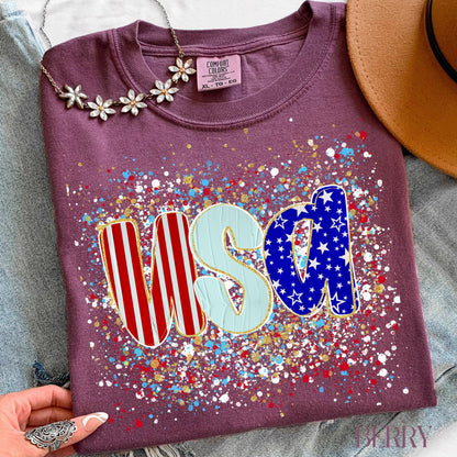 Comfort Colors USA Shirt, Patriotic Women T-shirt, 4th of July Patriotism Gift, Fourth of July Tee