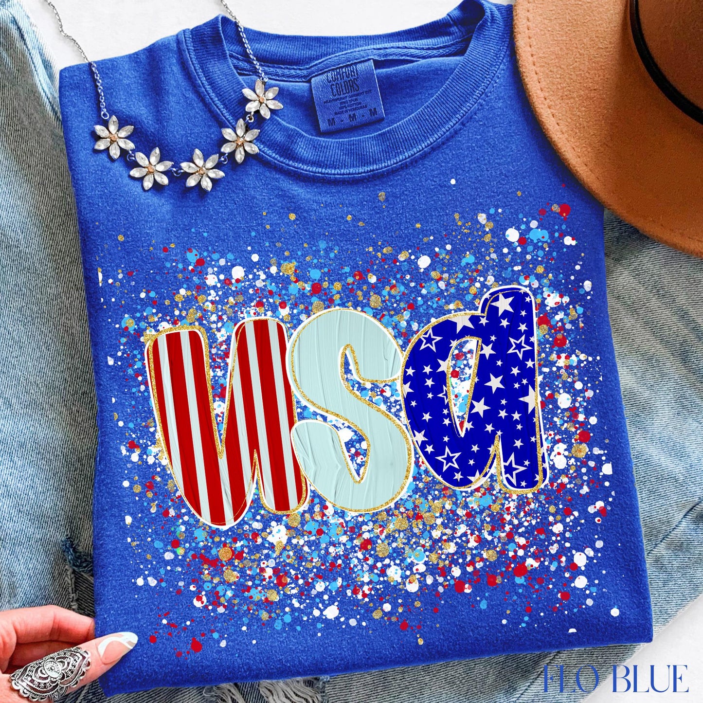 Comfort Colors USA Shirt, Patriotic Women T-shirt, 4th of July Patriotism Gift, Fourth of July Tee