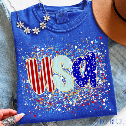 Comfort Colors USA Shirt, Patriotic Women T-shirt, 4th of July Patriotism Gift, Fourth of July Tee