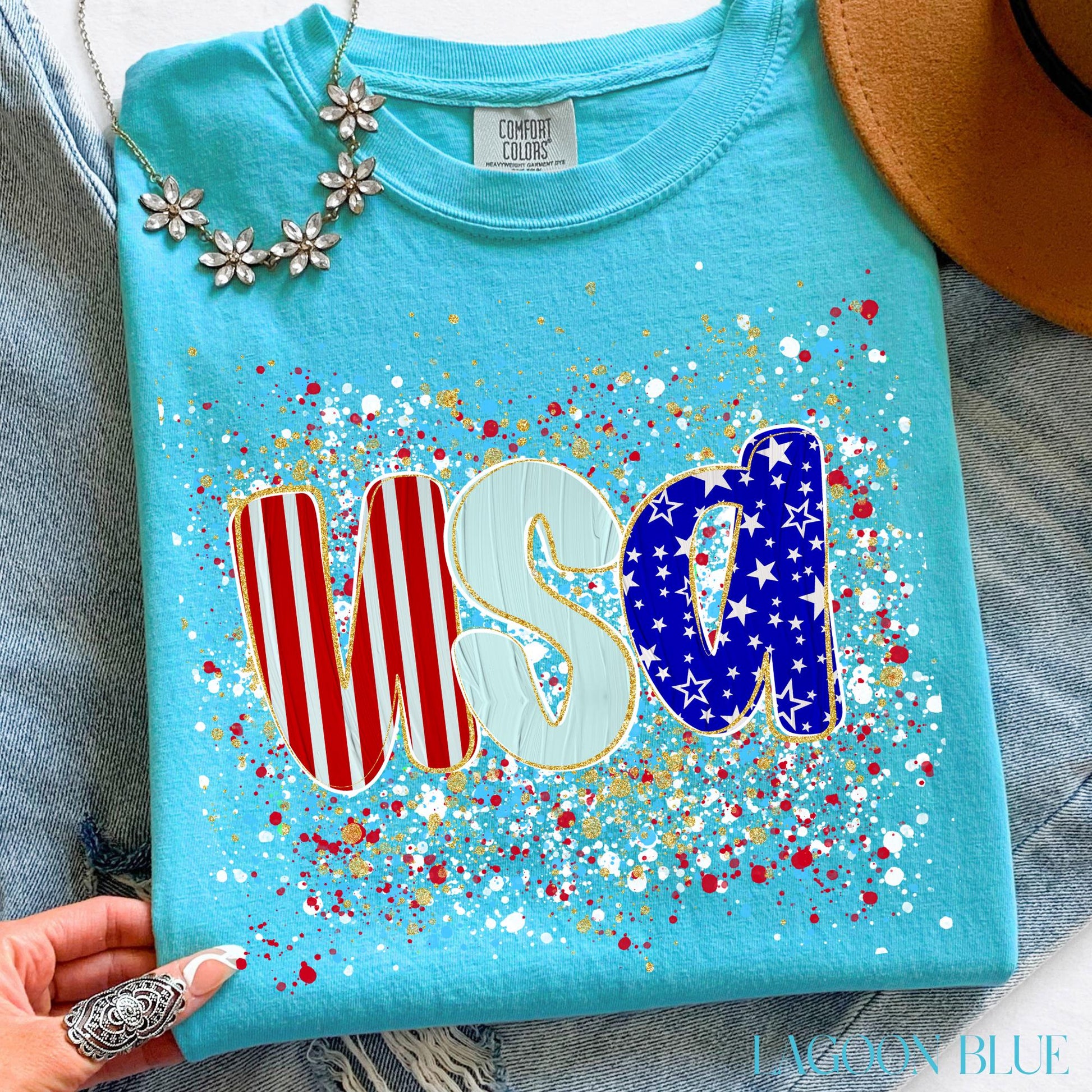 Comfort Colors USA Shirt, Patriotic Women T-shirt, 4th of July Patriotism Gift, Fourth of July Tee