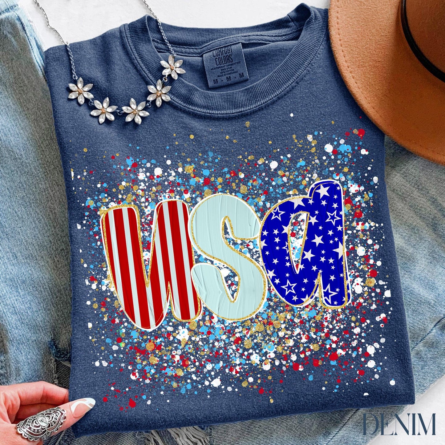 Comfort Colors USA Shirt, Patriotic Women T-shirt, 4th of July Patriotism Gift, Fourth of July Tee