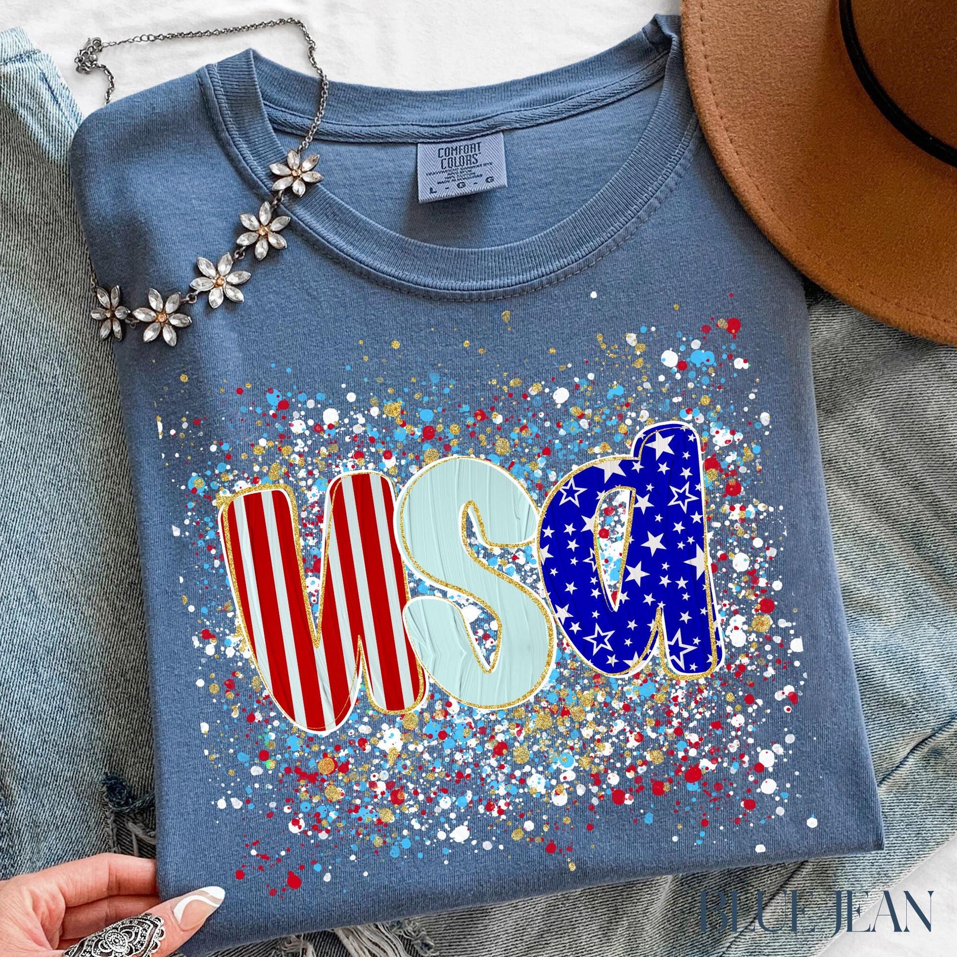 Comfort Colors USA Shirt, Patriotic Women T-shirt, 4th of July Patriotism Gift, Fourth of July Tee