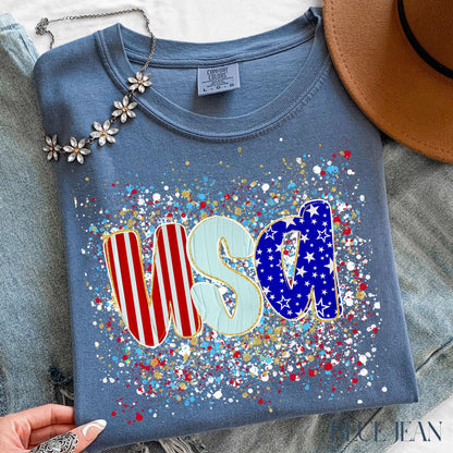 Comfort Colors USA Shirt, Patriotic Women T-shirt, 4th of July Patriotism Gift, Fourth of July Tee