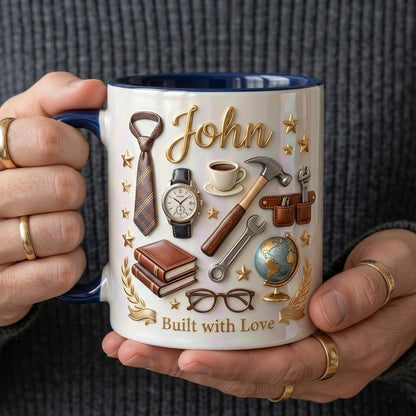 Personalized Dad Ceramic Mug, Custom Built With Love Cup, Father Gift, Dad Energy Keepsake