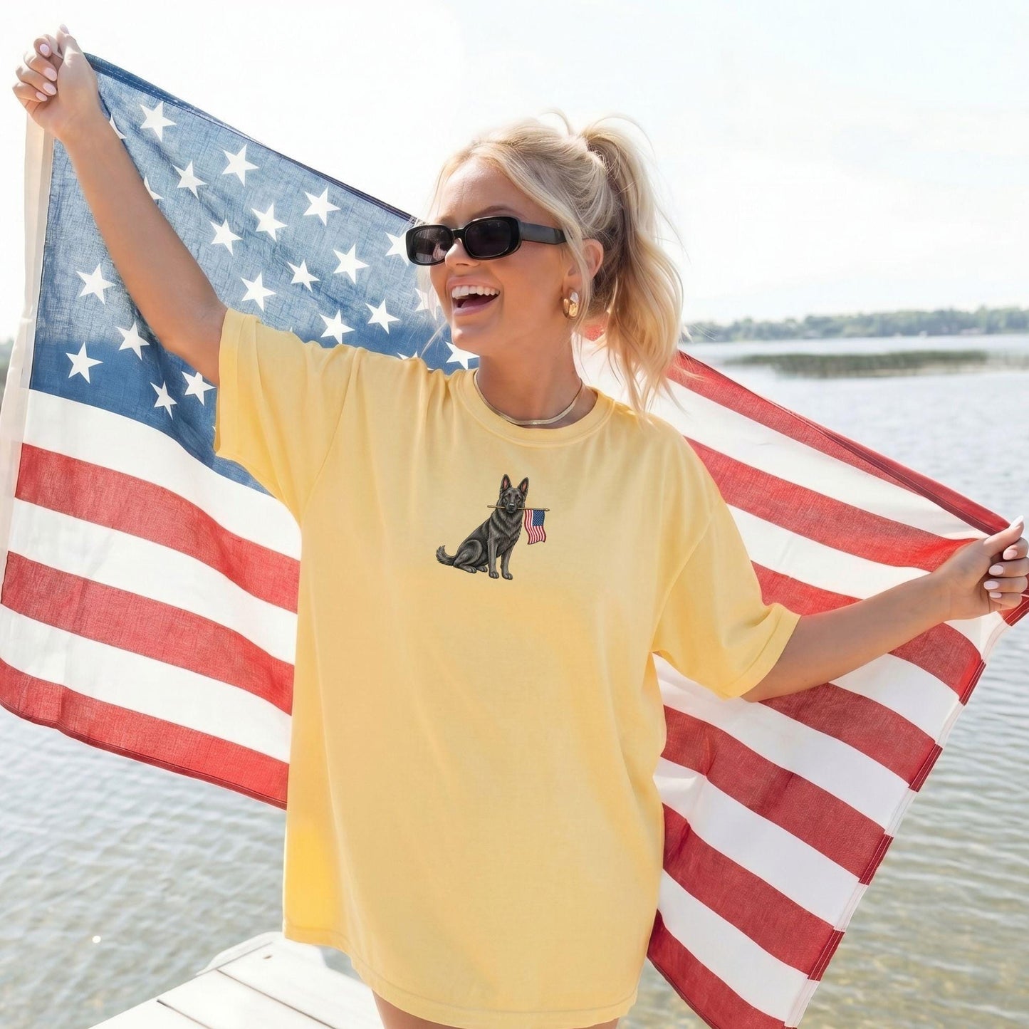Black German Shepherd American Flag Shirt Patriotic Dog Tee, Comfort Colors German Shepherd T-shirt, USA Shepherd Mama Shirt, Memorial Day