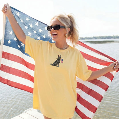 Black German Shepherd American Flag Shirt Patriotic Dog Tee, Comfort Colors German Shepherd T-shirt, USA Shepherd Mama Shirt, Memorial Day