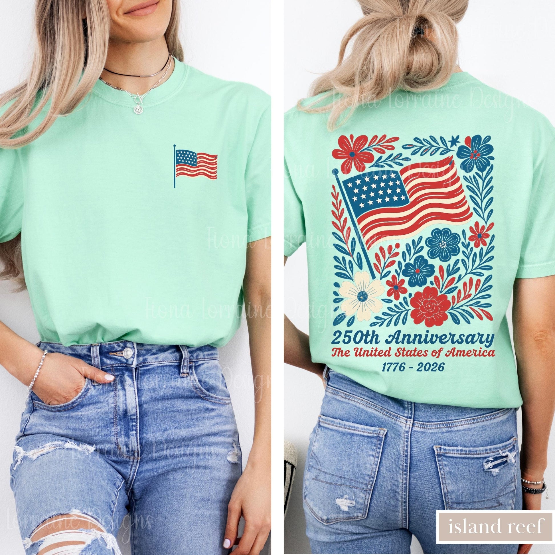 Comfort Colors USA 250th Anniversary Shirt 4th Of July Back Graphic Tee Boho Floral America T-Shirt American Flag 250 Independence Day Gift