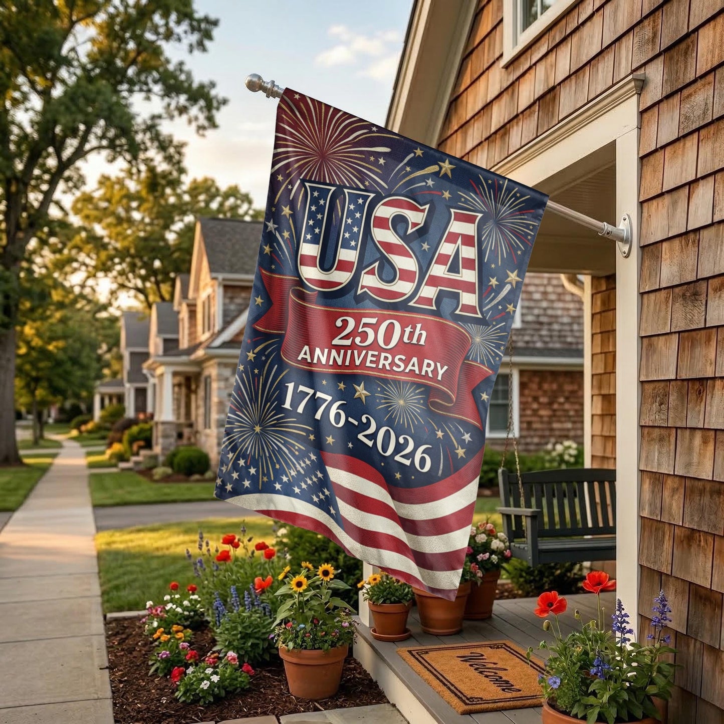 USA 250th Anniversary Garden Flag, 1776-2026 Patriotic Outdoor Decor, American Semiquincentennial Yard Banner, Fireworks & Flag Design