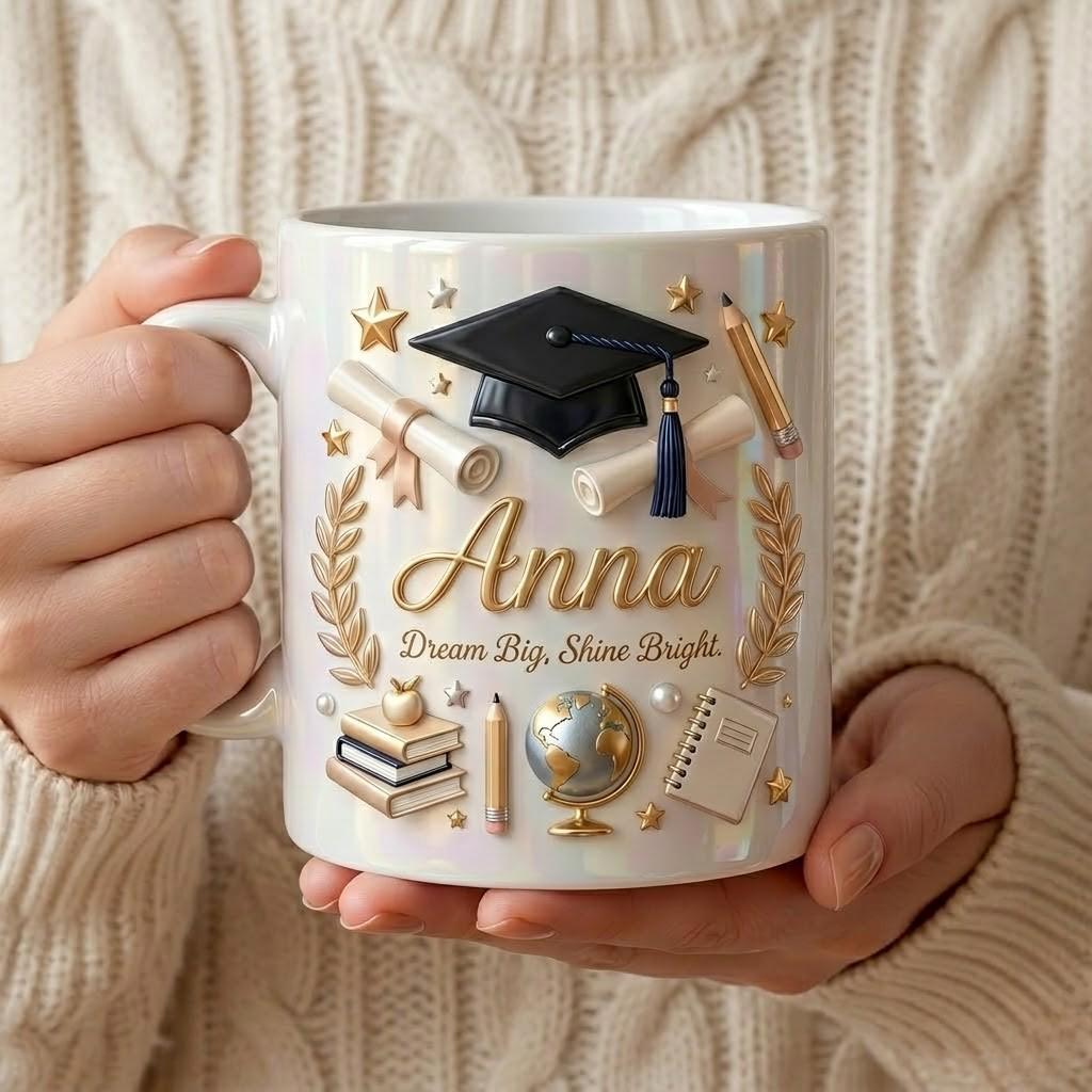 Personalized Graduation Ceramic Mug, Custom Dream Big Shine Bright Cup, Graduate Gift