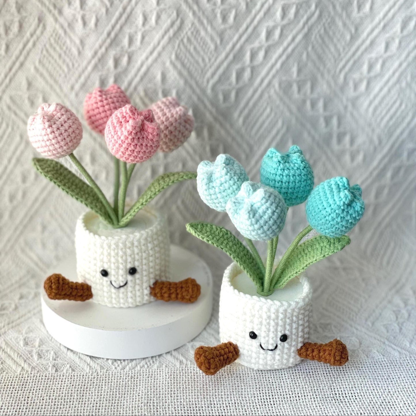 Handmade Crochet Tulip Flower Pot, Pink, Purple, Orange, Cute Gift for Mom, Girlfriend, Friend,Crochet Rose Bouquet, Birthday Gift