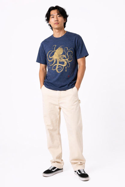 Octopus Japanese Calligraphy T Shirt Gyotaku Traditional Art Japan Anime Manga Gold Print Yoga Martial Arts Samurai Mens Womens Printed Tee