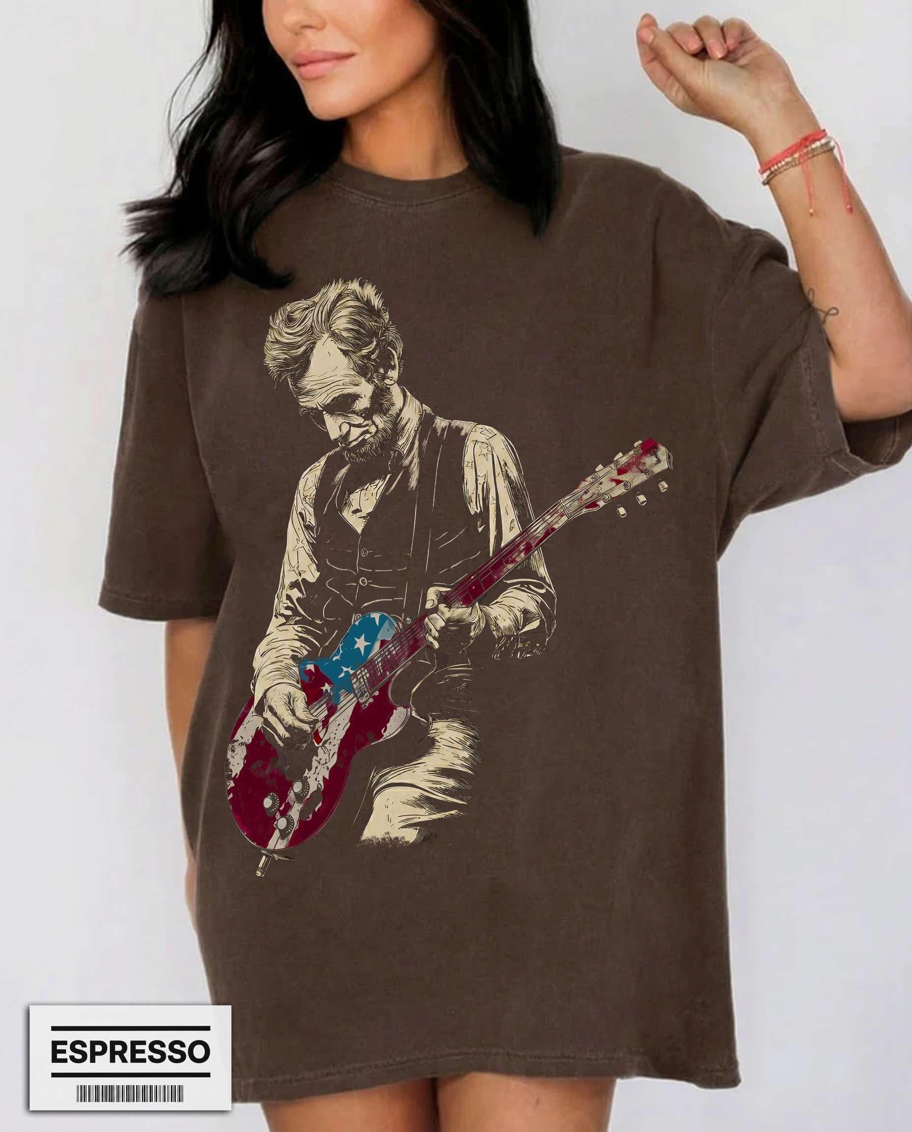 Funny Abe Lincoln Guitar Shirt Abraham Lincoln Vintage History Music Lover Retro Gift Tee