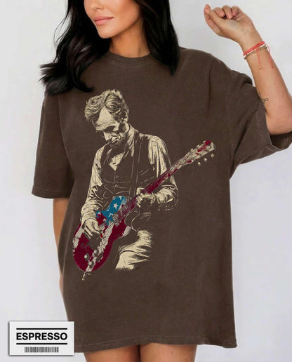 Funny Abe Lincoln Guitar Shirt Abraham Lincoln Vintage History Music Lover Retro Gift Tee