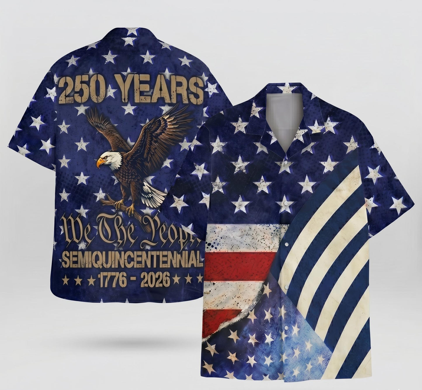 USA Semi-Quincentennial Hawaiian Shirt - 250th Anniversary - Patriotic Bald Eagles and American Flags