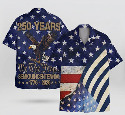 USA Semi-Quincentennial Hawaiian Shirt - 250th Anniversary - Patriotic Bald Eagles and American Flags