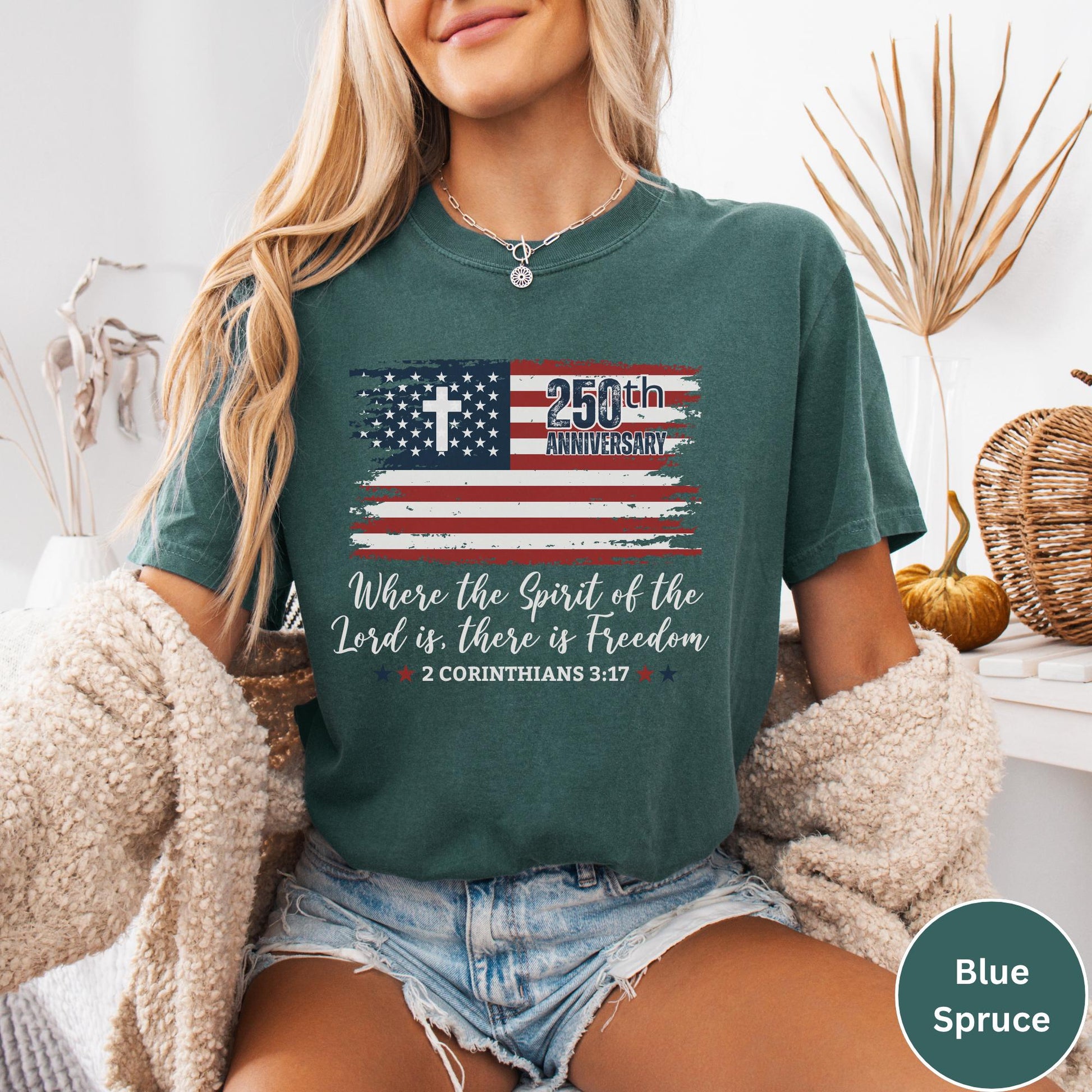 Christian America 250th Anniversary Shirt Comfort Colors®, Distressed Jesus 4th Of July Shirt, American Flag Shirt, Freedom Bible Verse Tee