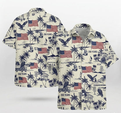 USA Semi-Quincentennial Hawaiian Shirt - 250th Anniversary - Patriotic Bald Eagles and American Flags