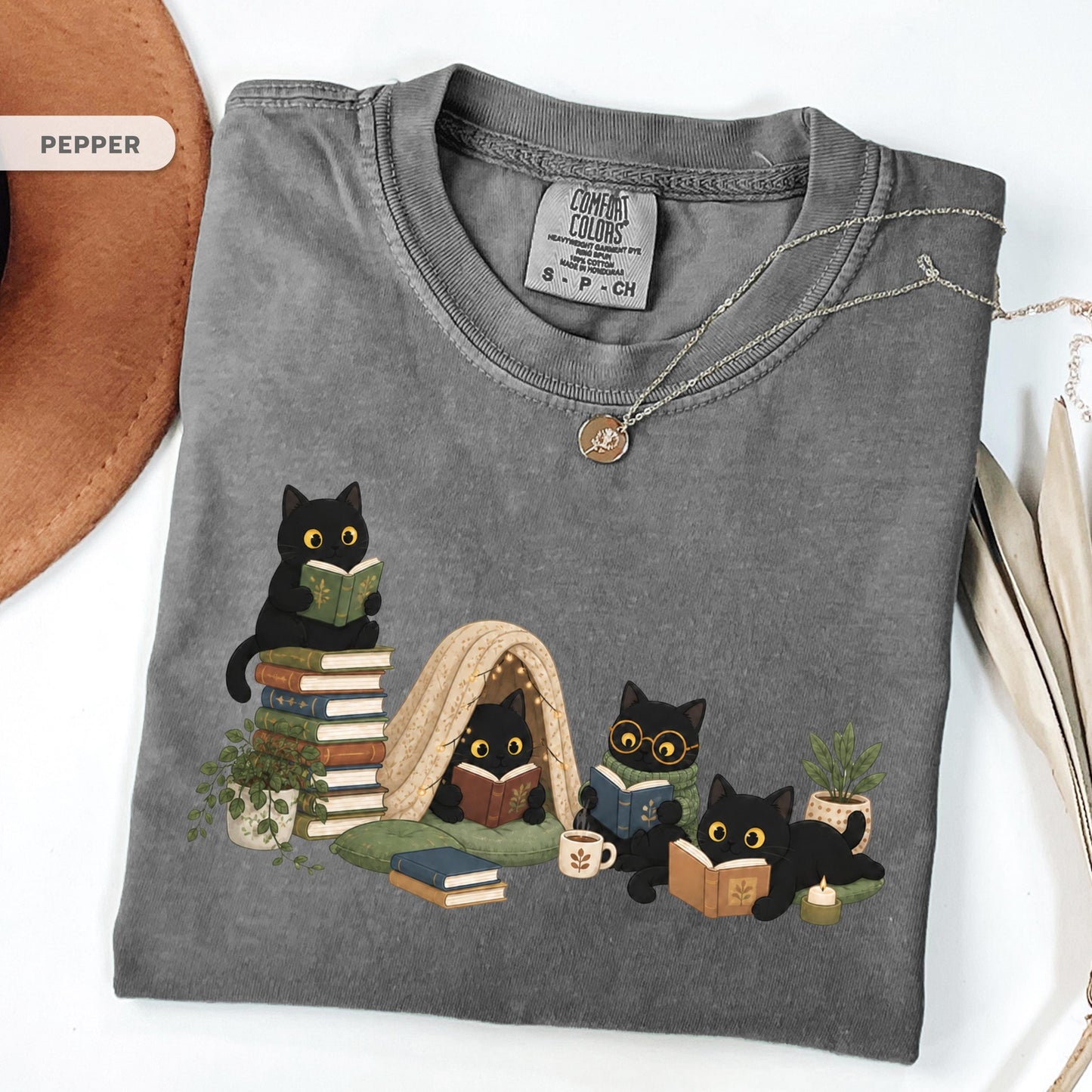 Black Cat Reading Shirt, Book Lover Cat Tee, Cozy Reader Gift For Her, Cat Mom Shirt, Librarian Teacher Bookish Gift