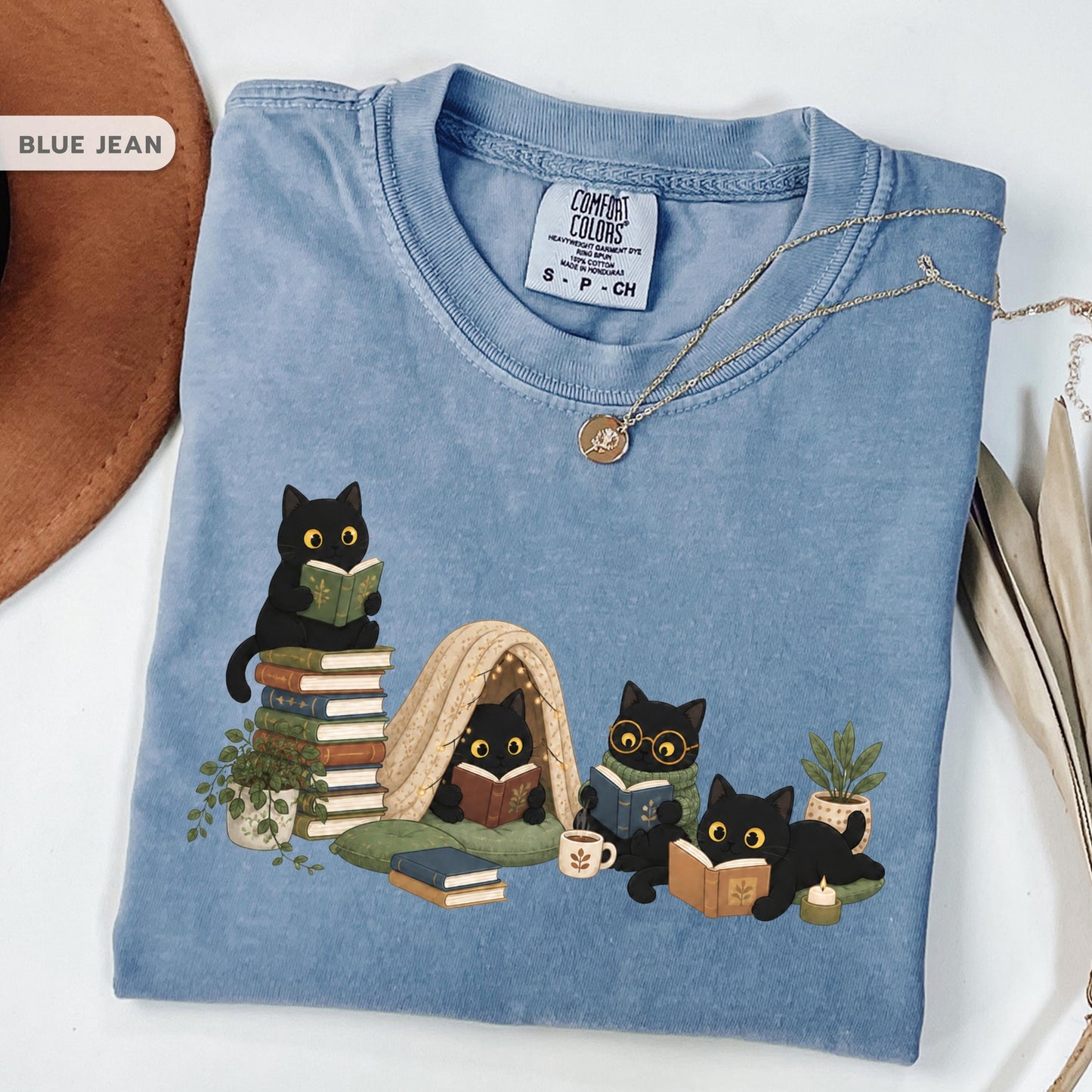 Black Cat Reading Shirt, Book Lover Cat Tee, Cozy Reader Gift For Her, Cat Mom Shirt, Librarian Teacher Bookish Gift