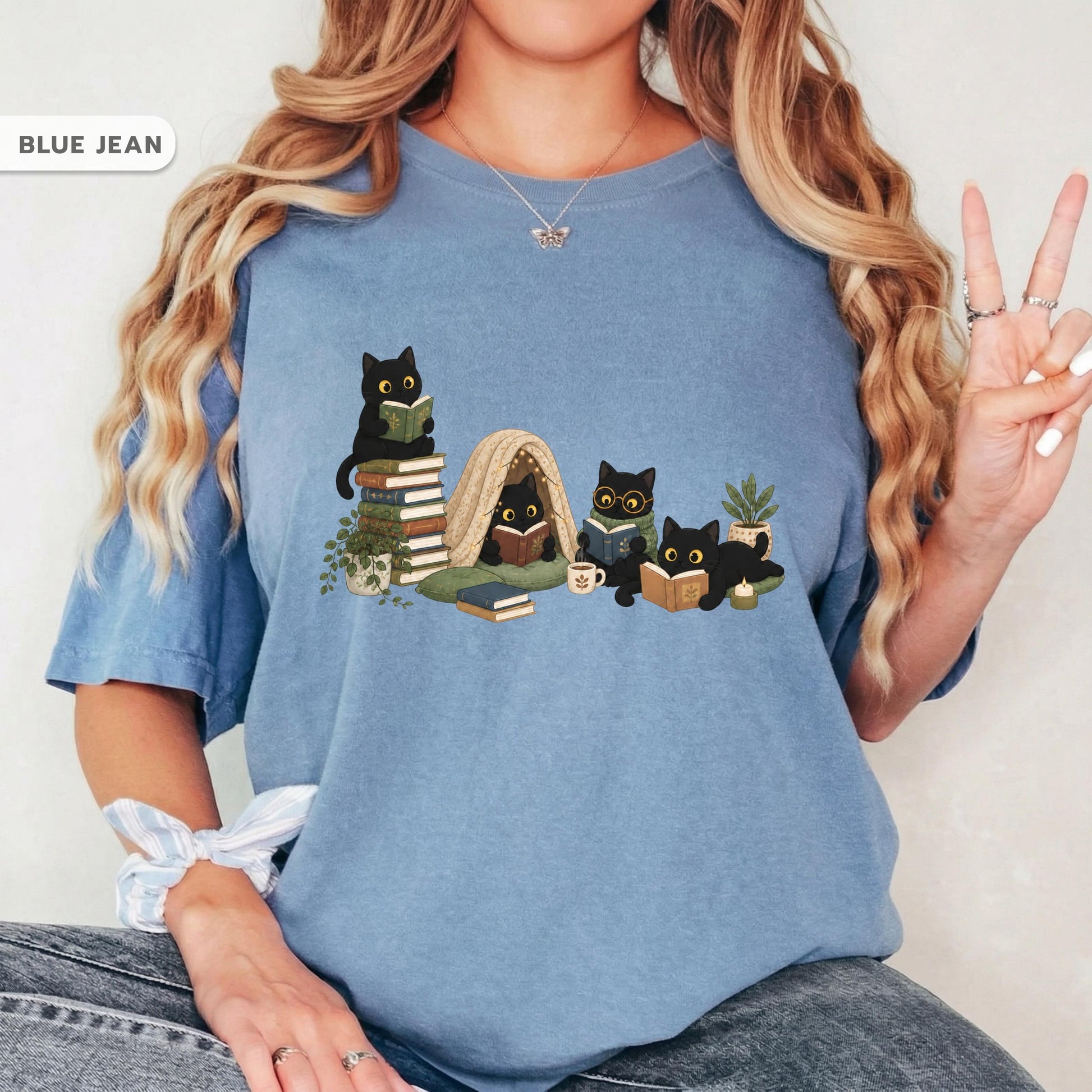 Black Cat Reading Shirt, Book Lover Cat Tee, Cozy Reader Gift For Her, Cat Mom Shirt, Librarian Teacher Bookish Gift