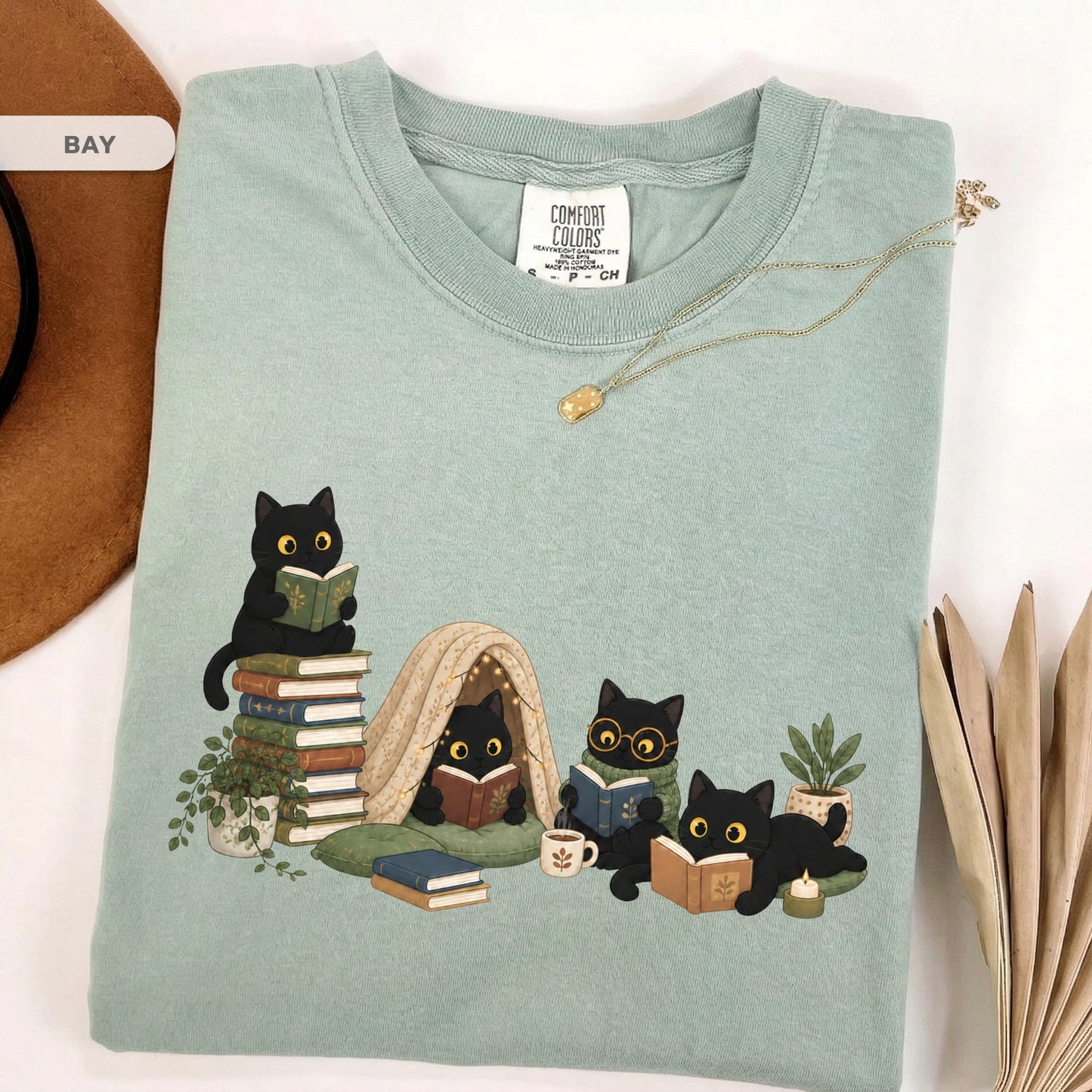 Black Cat Reading Shirt, Book Lover Cat Tee, Cozy Reader Gift For Her, Cat Mom Shirt, Librarian Teacher Bookish Gift