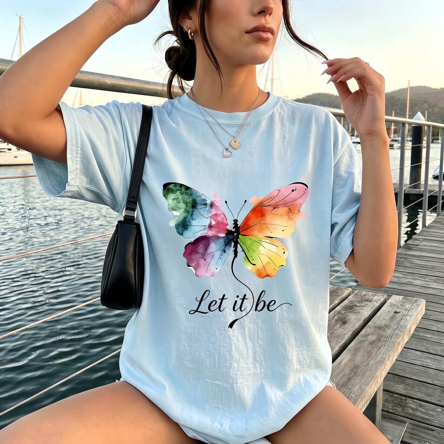 Let It Be Rainbow Butterfly Women Shirt, Watercolor Winged Graphic Tee, Inspirational Women Shirt, Gift for Wife